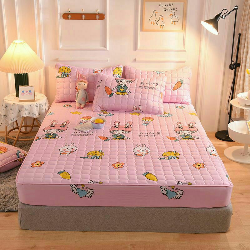 SPREI SULTAN WATERPROOF 180 x 200 CM ANTI AIR IMPOR BED PROTECTOR KUNING WORTEL PINK-3