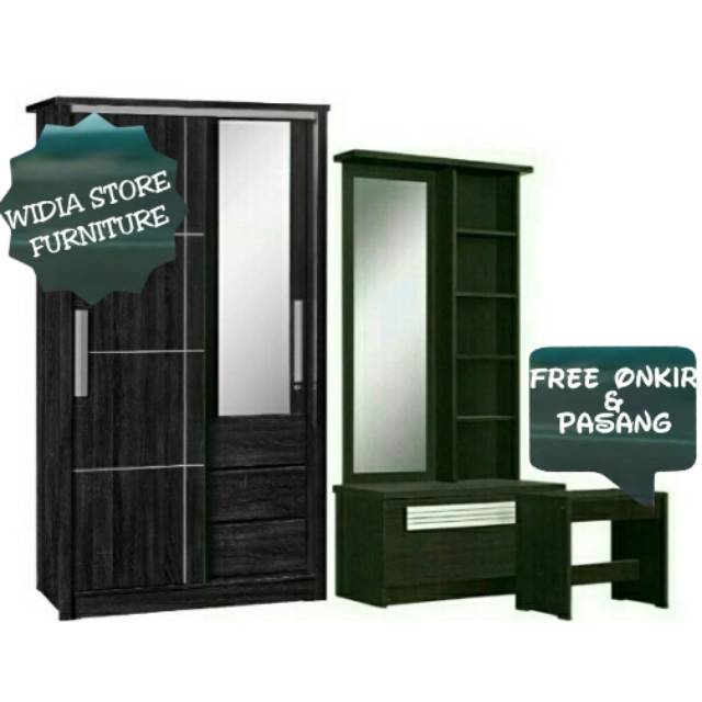 PAKET LEMARI SLEDING DAN MEJA RIAS