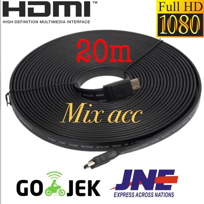 KABEL HDMI TO HDMI 20M FLAT VERSI 1.4 3D 1080P 20 m MALE to MALE