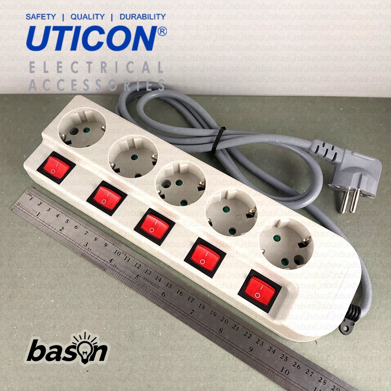 UTICON ST1582SW Power Extension - Stop Kontak 5Lubang 1.5Meter Arde dengan individual switch