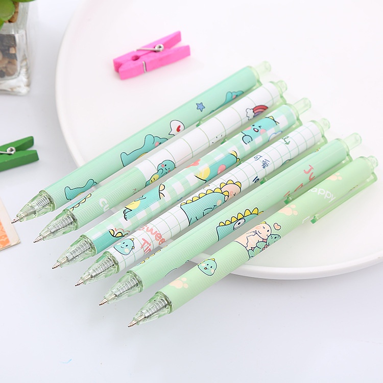 2pcs / Set Pulpen 0.5mm Motif Kartun Dinosaurus Warna Hijau Untuk Sekolah / Kantor