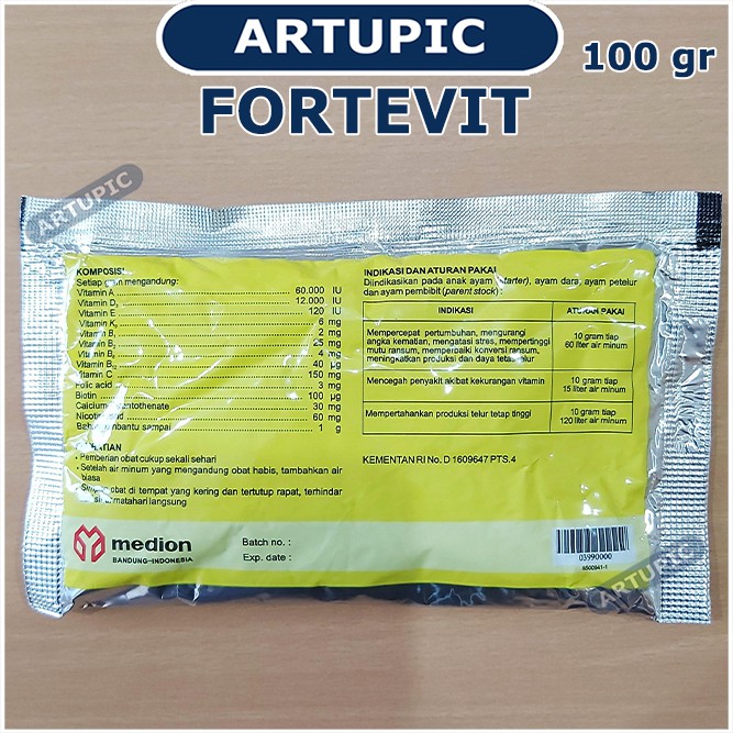 FORTEVIT 100 gram Vitamin Dosis Tinggi Unggas Ayam Anti Stress Menaikkan Produksi