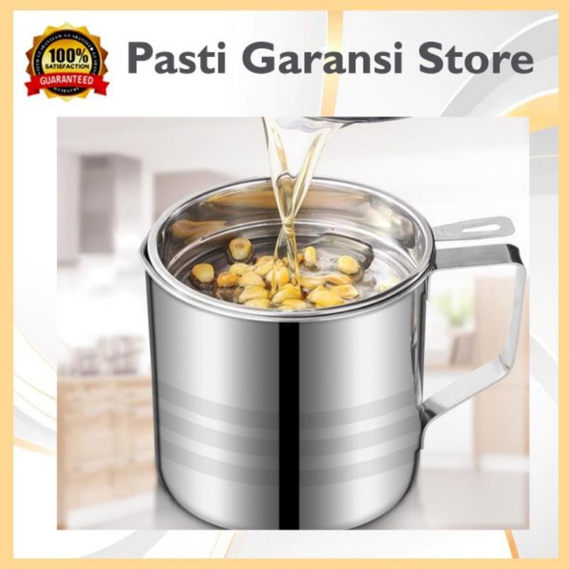 Wadah dan Saringan Minyak Goreng – AC 38 – Set Oil Pot Tempat Gelas teko Saringan Stainless Tirisan 