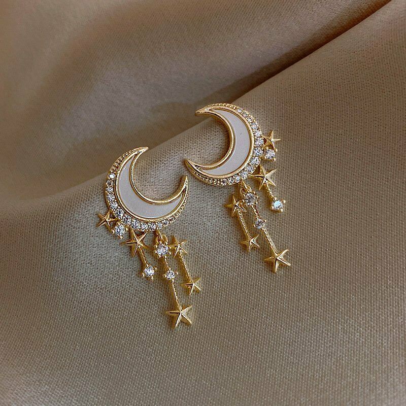 Charm Gold Pearl Crystal Tassel Earrings Stud Drop Dangle Women Wedding Jewelry