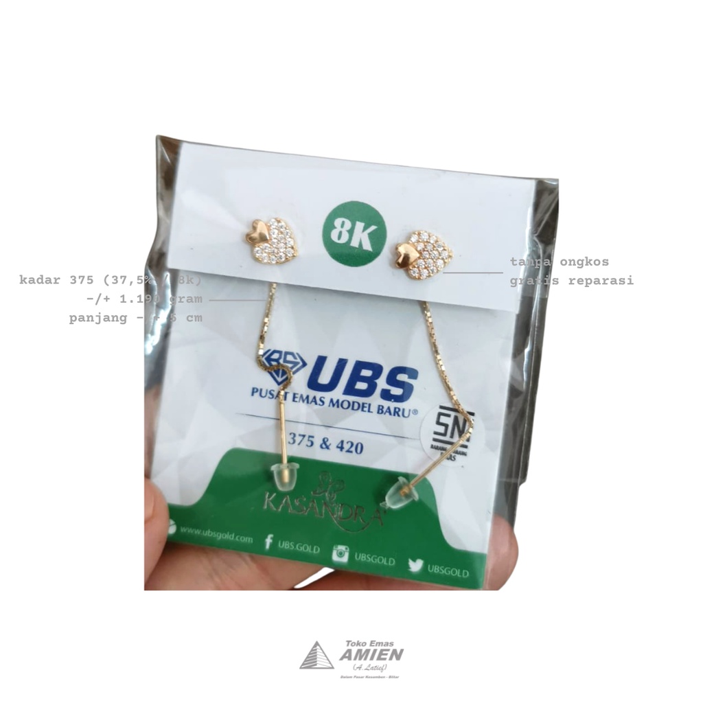 Toko Emas Amien Giwang Emas Asli UBS Kadar 375 (37,5% / 8K) 1.190 Gram - Giwang Panjang Italy Love