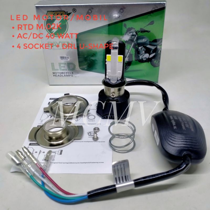 [RECOMMENDED] LAMPU LED MOTOR RTD 40 watt M02K 100% ORIGINAL GARANSI AC DC + DRL KIPAS / BOHLAM LAMPU DEPAN UTAMA LED RTD RAYTON ASLI ORI 2 sisi 4 mata titik h4 h6 M02K blue red mio vario beat scoopy nmax vixion cb cbr pcx ninja 150 bebek