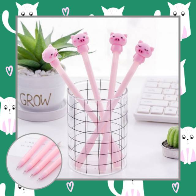 

GP023 BOLPEN PULPEN PINK PIGGY LUCU TINTA GEL INK PEN NEEDLE BLACK HITAM 0.38MM LEIDIS STATIONARY