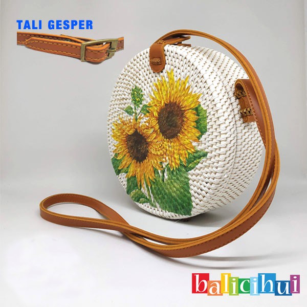 BALICIHUI TAS ROTAN BALI LUKIS SUNFLOWER