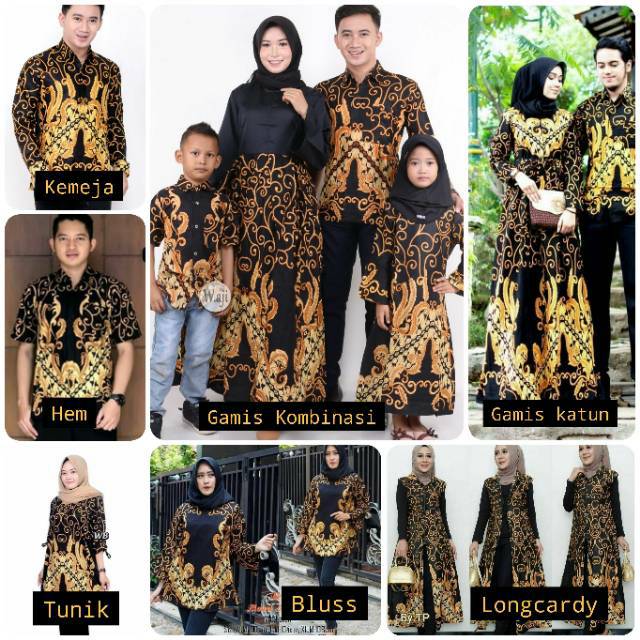 Saroja (055) Couple Keluarga Batik Gamis Batik Katun Premium Motif Ulir Kuning