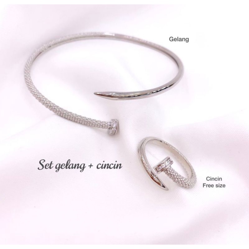 Gelang set cincin Silver925 perak sterling silver Premium Quality anti karat anti alergi  S-030