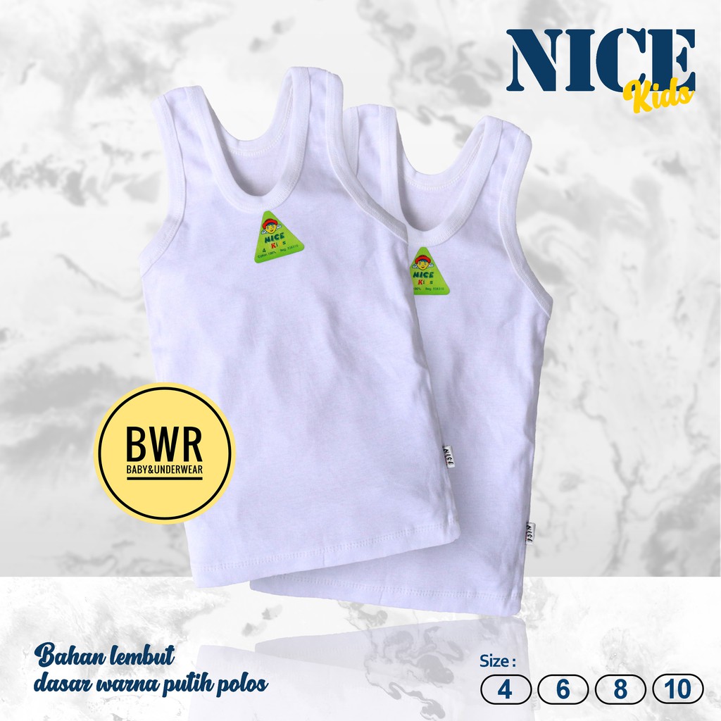 Singlet NICE Kids Rib | 4/6/8 Kaos Dalam Anak Kutung Putih Polos - Bwr Satuan