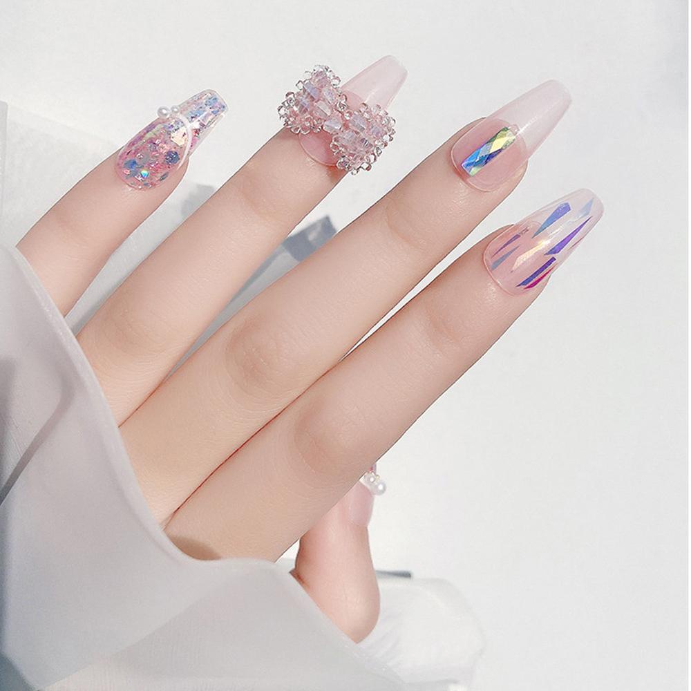 AUGUSTINA Agustinina Hiasan Ikatan Simpul Kuku Permen Warna Halus Mengkilap Kristal DIY Nail Art Dekorasi