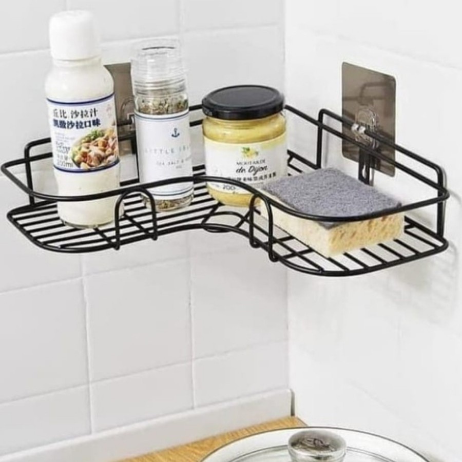 Rak Sudut Besi Tempat Sabun Shampo Bathroom Organizer Rack Serbaguna Dinding Toilet Kamar Mandi