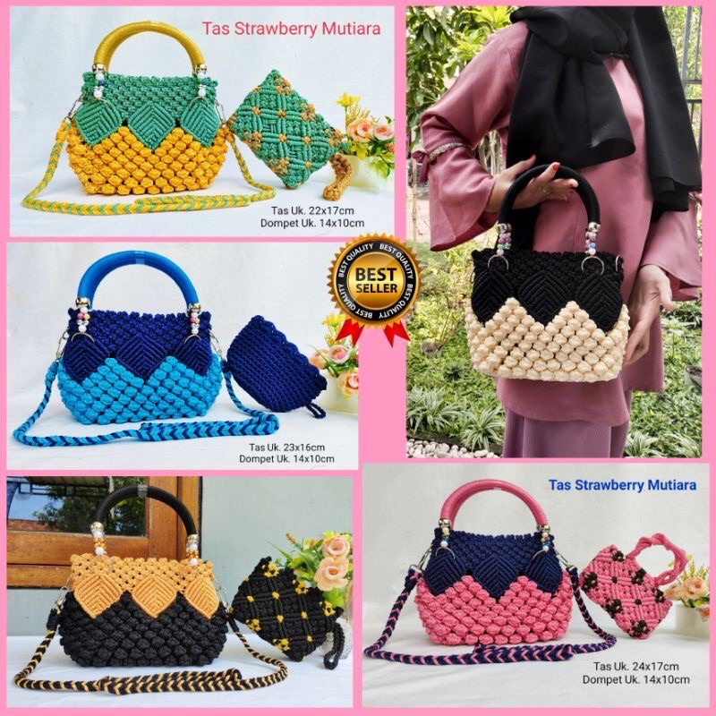 tas rajut strobery / tas rajut slempang / tas tali kur / tas wanita / tas rajut murah / tas jinjing/