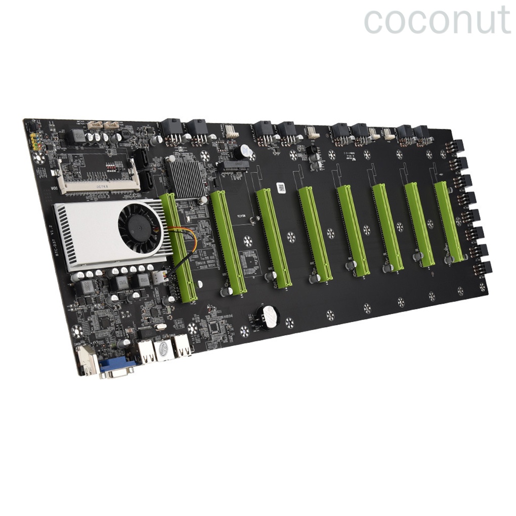 BTC-D37 Computer Motherboard 8 PCI-E 16X Slots Mining Motherboard with Integrated CPU DDR3 Memory coconut.id