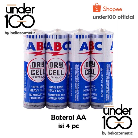 ❤ Under100 ❤ Baterai ABC Dry Cell AA 1.5V isi 4pc Leakproof Heavy Duty