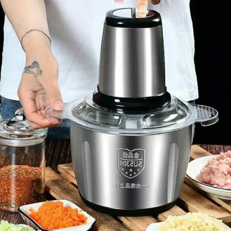 BLENDER DAGING STAINLESS 2L / FOOD CHOPPER STAINLEES / MEAT GRINDER STENLIS / CHOPER PENGGILING DAGING ELEKTRIK CAPSULE COPER SERBAGUNA 2 LITER