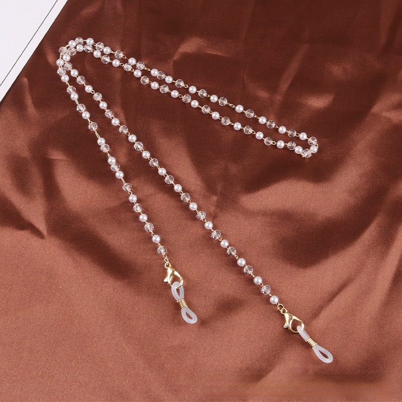 Korean Retro Bead Mask Lanyard Strap Crystal Chain Necklace-white-60cm