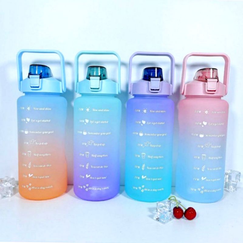 Botol air minum viral jumbo 2 liter gradasi pelangi warna gradient free stiker