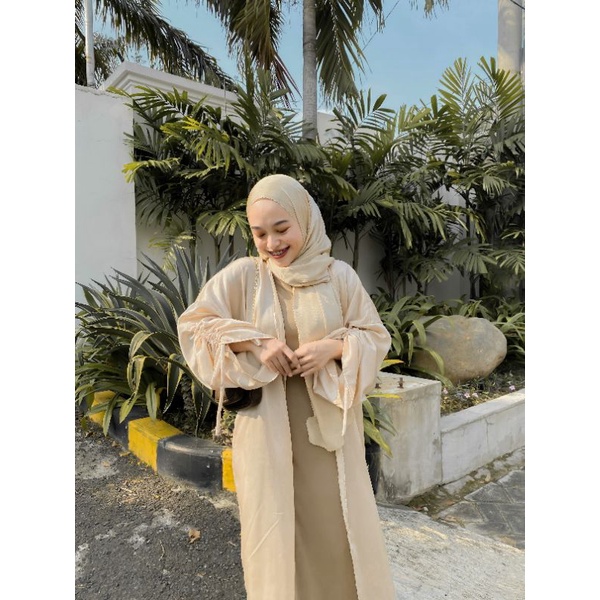 AUBRI - Satinsilk ruched outer : Outer panjang pesta ootd satin lengan serut All Size bisa COD