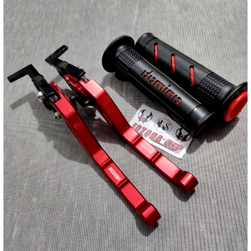 Handle Rem / Handlebrake Stelan Jarum YAMAHA NMAX N MAX CNC Plus Grip DOMINO sisik - MERAH Handle Variasi Promo Bayar Di Tempat