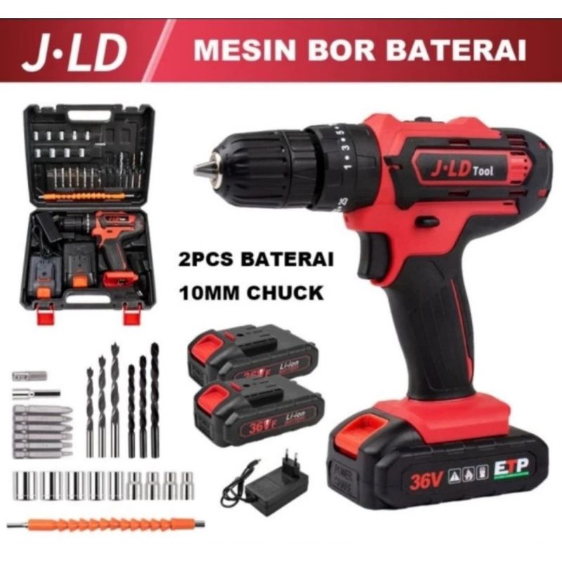 Mesin bor baterai listrik JLD 36 VF baterai cas 2 baterai set 36 -v-2
