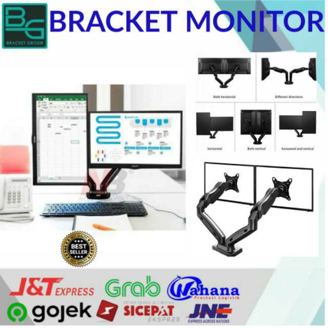 BRACKET dual MONITOR  15 17 19 20 22 24 27 inch Max 32 inch NBF160 full motion  FLEKSIBEL