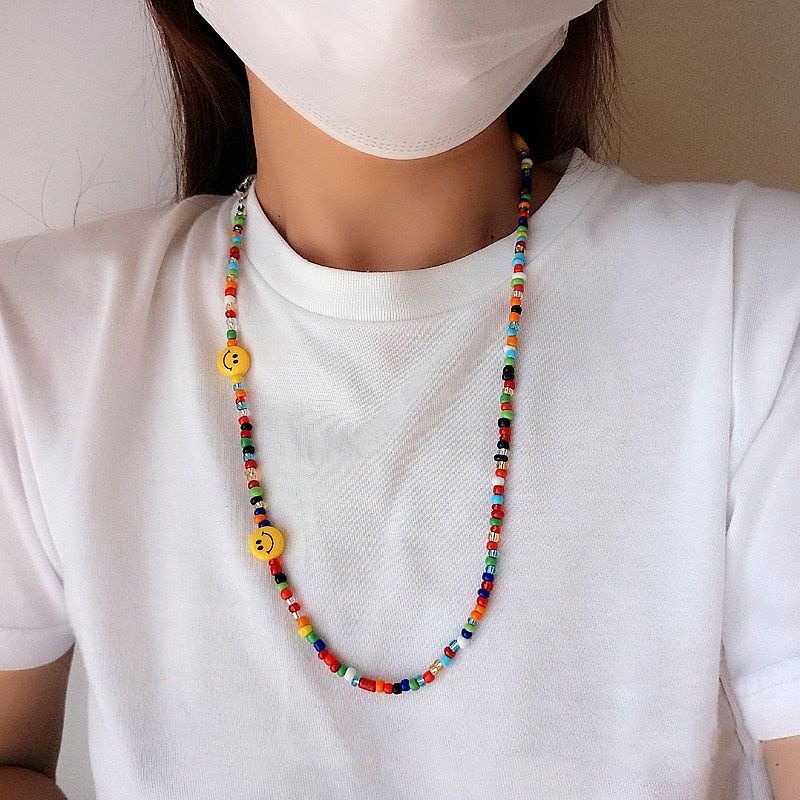 COD Strap Masker Manik Smile Campur Warna / Mix Beads / Kalung Masker / Gantungam Masker / Tali Masker Rainbow