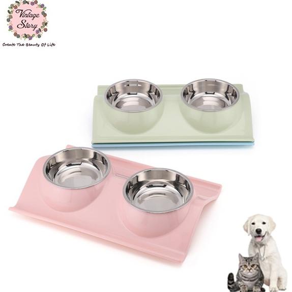 BAYAR COD VS - 2 in 1 Tempat Makan Minum Mangkuk Anjing Kucing Kelinci 38x25x7.5 - Pink SALE Kode 12