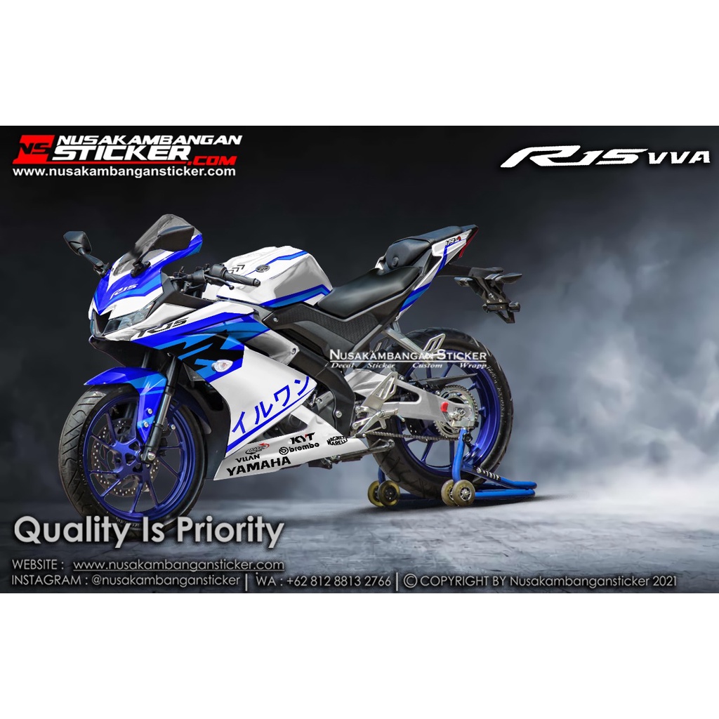 Decal Stiker Motor Yamaha R15 V3 VVA Full Body Biru Putih Grafis Racing Team Sticker Variasi Custom 