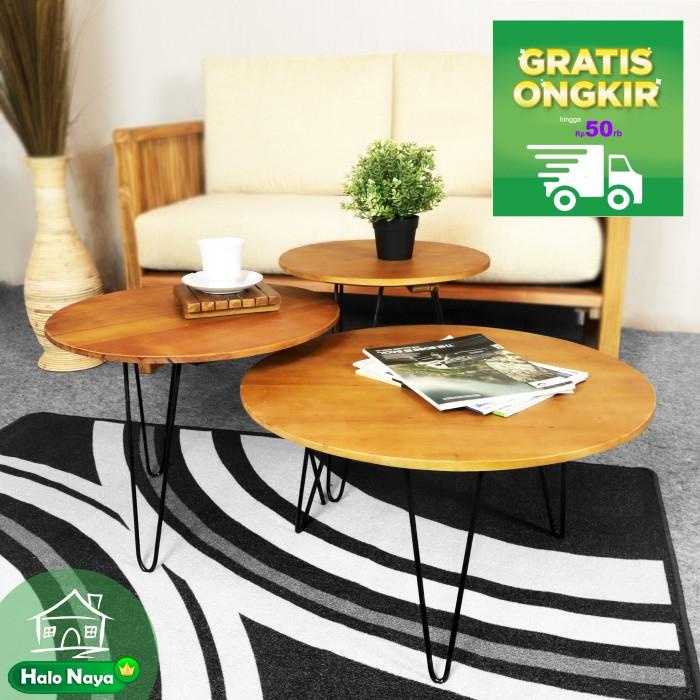 Meja | Meja Kopi Bulat Minimalis Untuk Meja Tamu Warna Kayu Natural Halo Naya