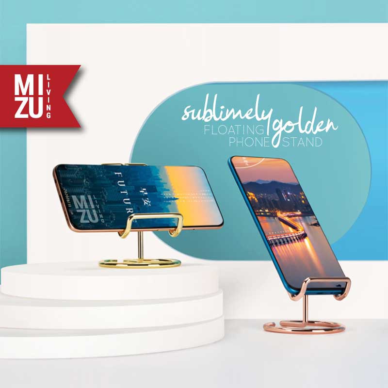 SUBLIMELY GOLDEN Floating Phone Stand Mobile Phone Holder Tempat Berdiri HP Senderan Dudukan HP Emas