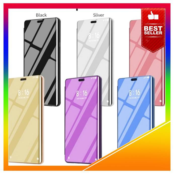 Acc Hp Realme C15 C12 Flip Cover Mirror Clear View Wallet Casing Dompet