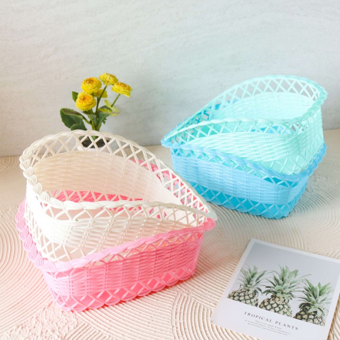 KERANJANG BUAH PLASTIK AESTHETIC SERBAGUNA TEMPAT BUAH PARCEL HAMPERS WARNA PASTEL SHABBY CHIC ESTETIK