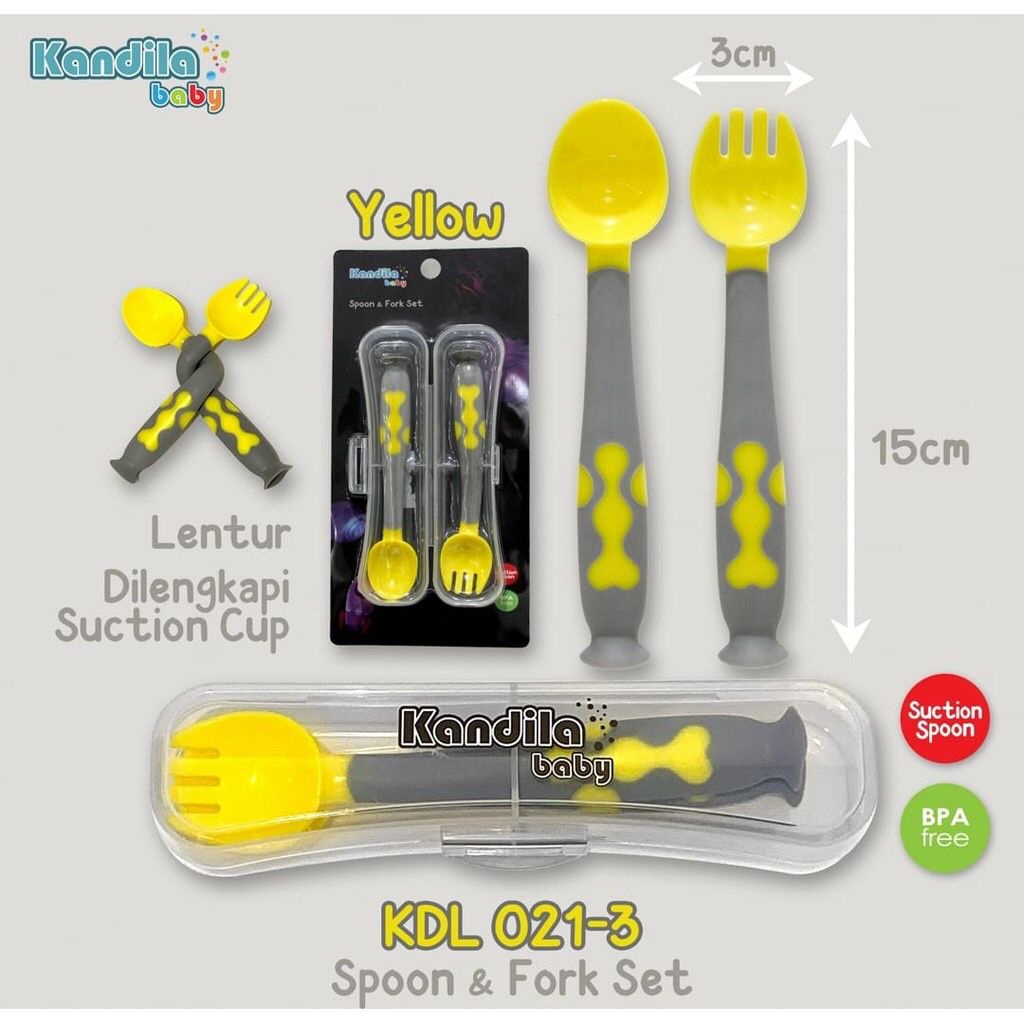 KANDILA BABY TWISTING SPOON AND FORK WITH CASE SENDOK GARPU BAYI PERALATAN MAKAN BAYI KDL021-3