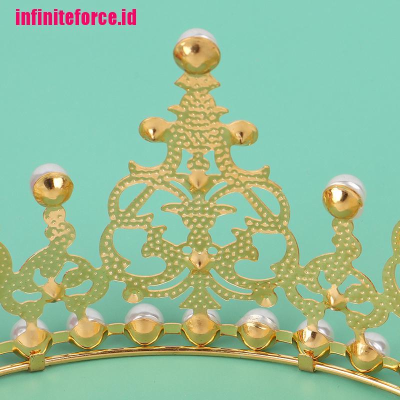 [IN*]Shining Crown Cake Topper Metal Pearl Wedding Engagement Party Cake Decorations