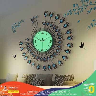 (BISA COD) RVOSTR  Jam Dinding Bulat Quartz Clock Diamond Peacock 53CM - H19