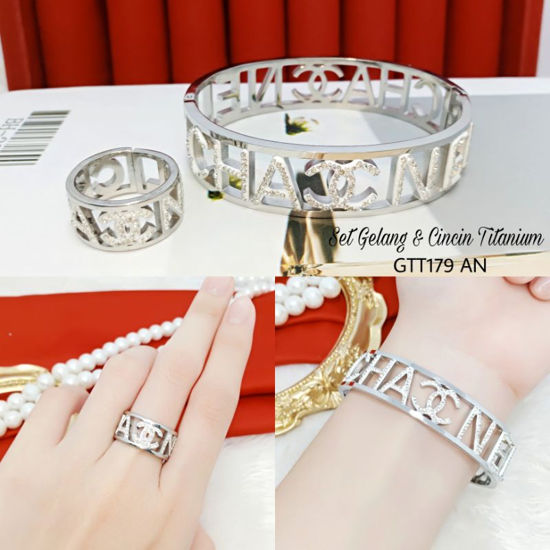 Gelang Titanium Set Cincin Titanium Silver GTT179 AN