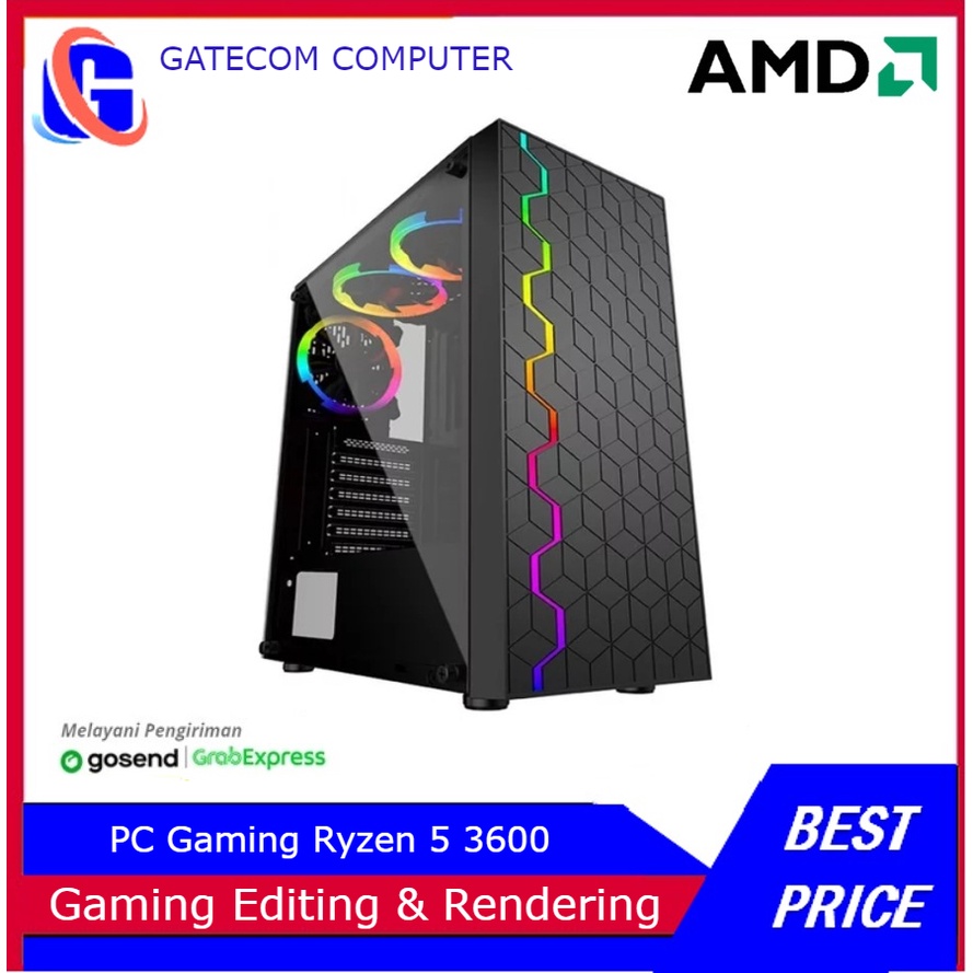 PC Gaming Ryzen 5 3600 / VGA R9 370 4GB DDR 5 / DDR 16GB / SSD NVME 256 / HDD 1TB