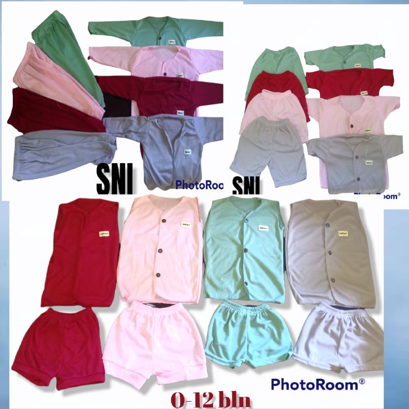 setelan polos bayi/paket lengkap/0-12bln/paket hemat isi 12 stel