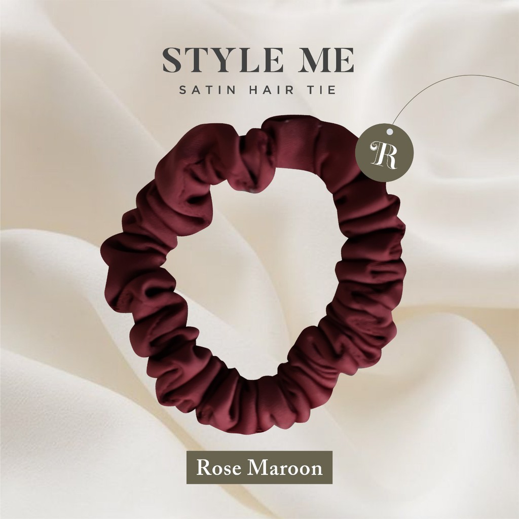 Scrunchies Premium Satin Silk MINI The Rituale | Ikat Rambut Kuncir Hijab Cepol | Anti Rontok Pusing-Rose Maroon
