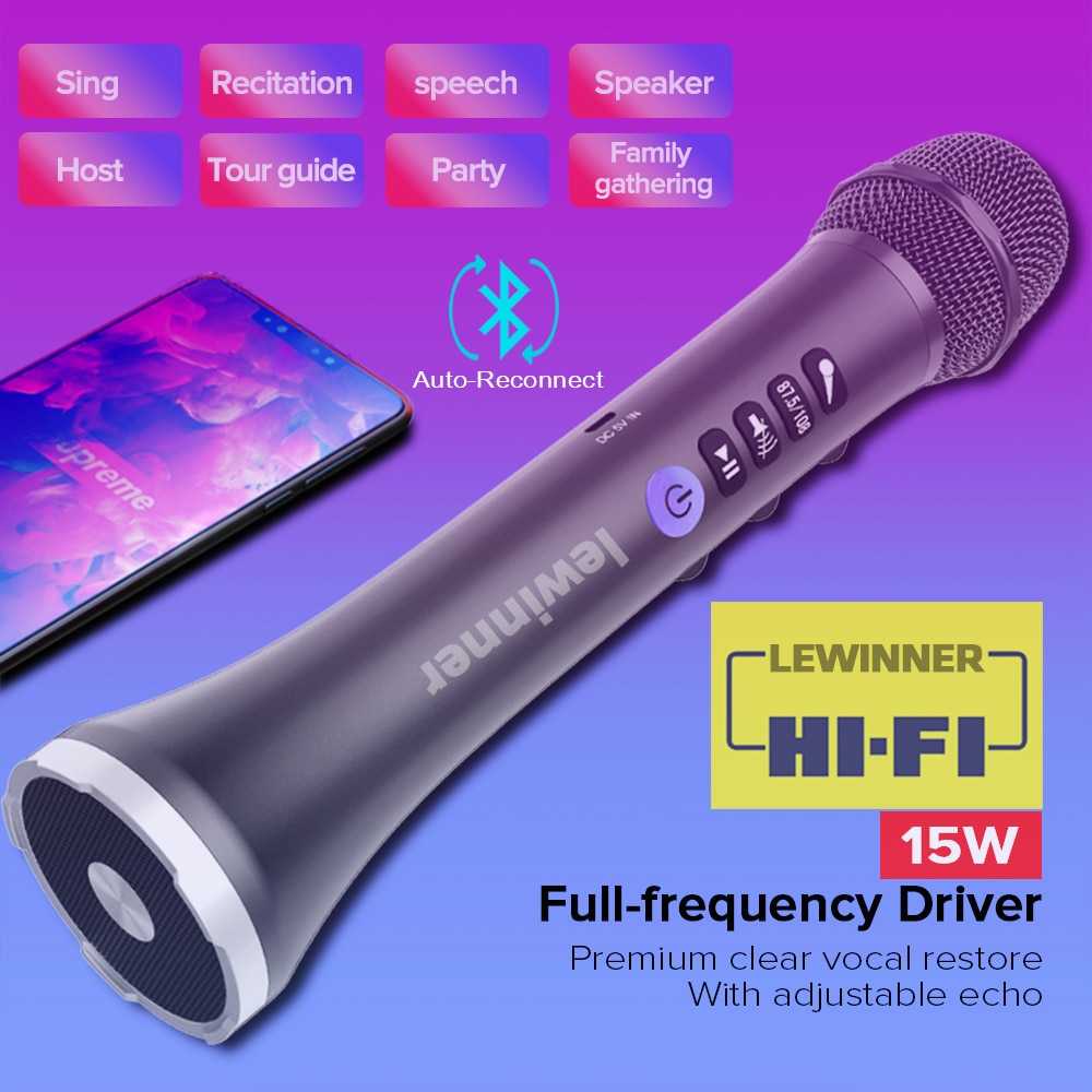 Speaker Microfone Bluetooth Lewinner Mikrofon Karaoke Wireless Bluetooth Speaker Portable-L-698