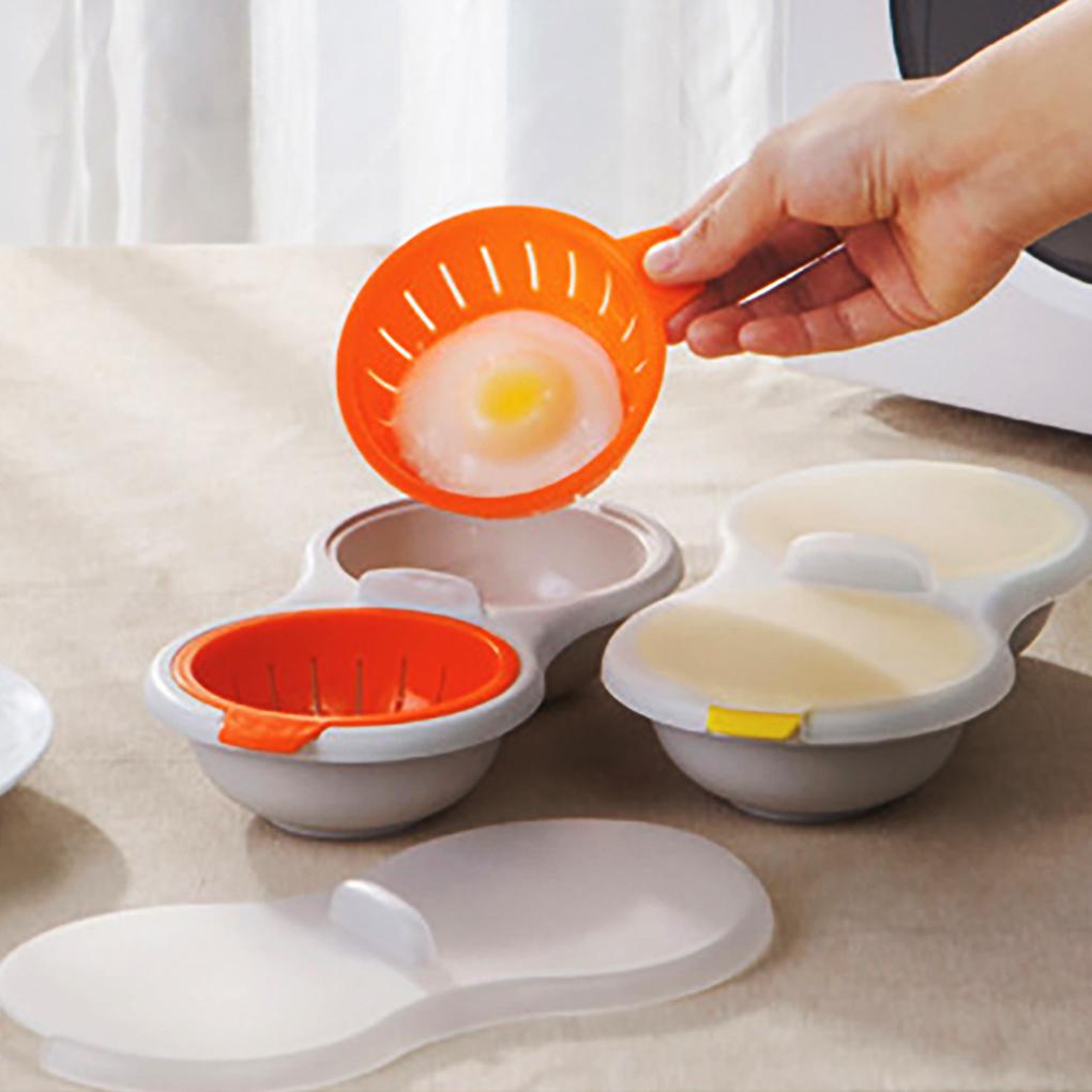 Egg Poacher Pan Poaching Non-stick Eggs Boiler Steamer 2-Cups Brunch Maker Peralatan Masak Alat Dapur Masak Microwave