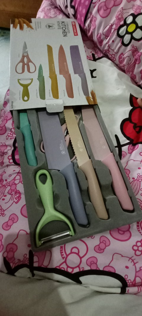 {lav - H854} Set Pisau Dapur 6 In 1 / Kitchen Knife Set Multicolor / Pisau Set Rainbow Pastel Cerami