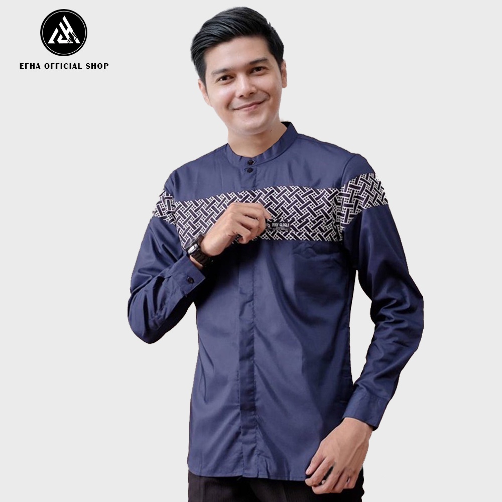 Baju koko lengan panjang motif kobata kombinasi warna coklat putih hitam