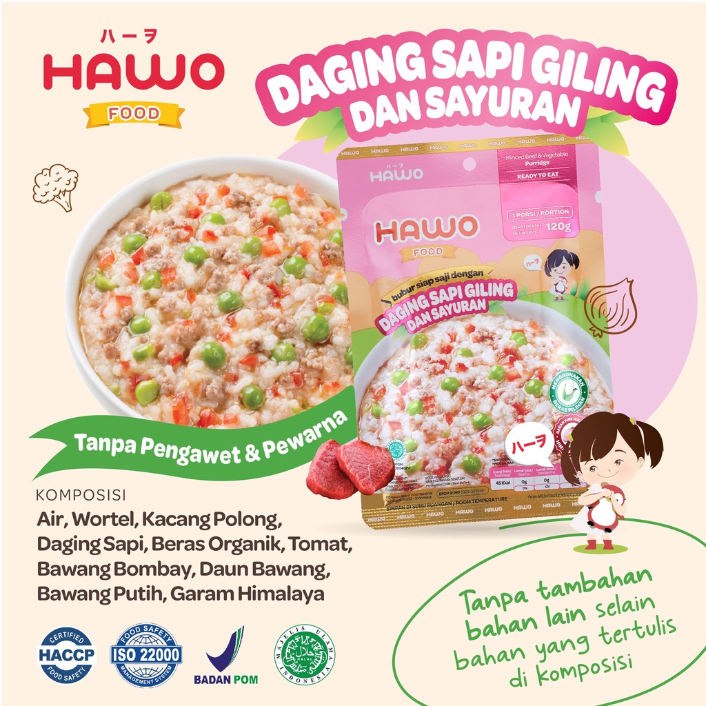 

Hawo Food Bubur Ready To Eat 12M+ Daging Sapi Giling dan Sayuran 120g