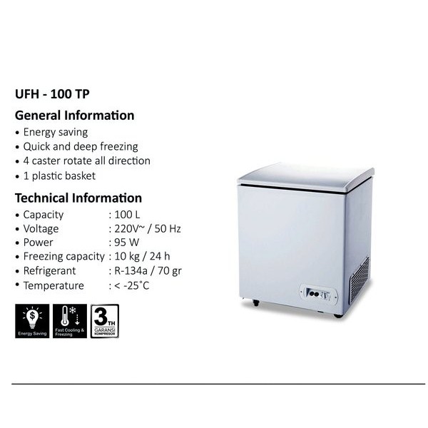 MASPION UFH 100 TP CHEST FREEZER 100 LITER / UFH100TP