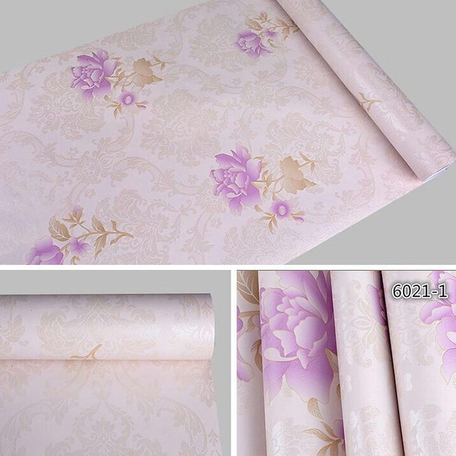 Wallpaper Sticker Motif Bunga Ungu 6021-1  / Wallpaper Dinding Sticker Motif Bunga ±9mx45cm