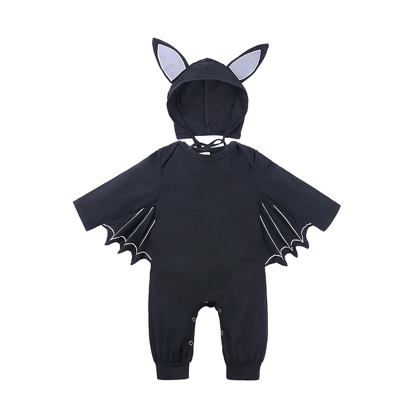SB Jumper Jumpsuit Anak Bayi onesie Bat Kelelawar Cosplay Lucu Include Topi-HY2628N hitam