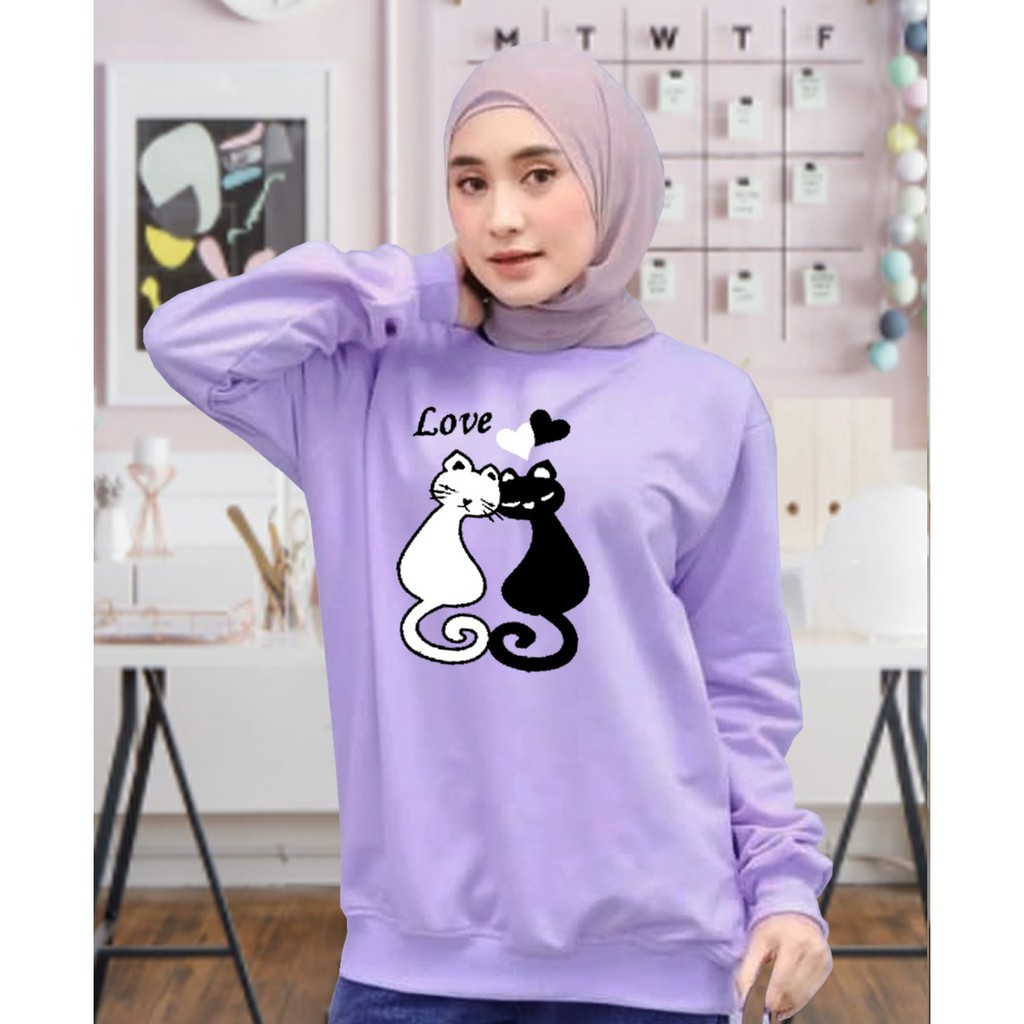 Kaos Lengan Panjang meow 2 / Kaos Sweatshirt / Atasan Wanita / Atasan Wanita Lengan Panjang